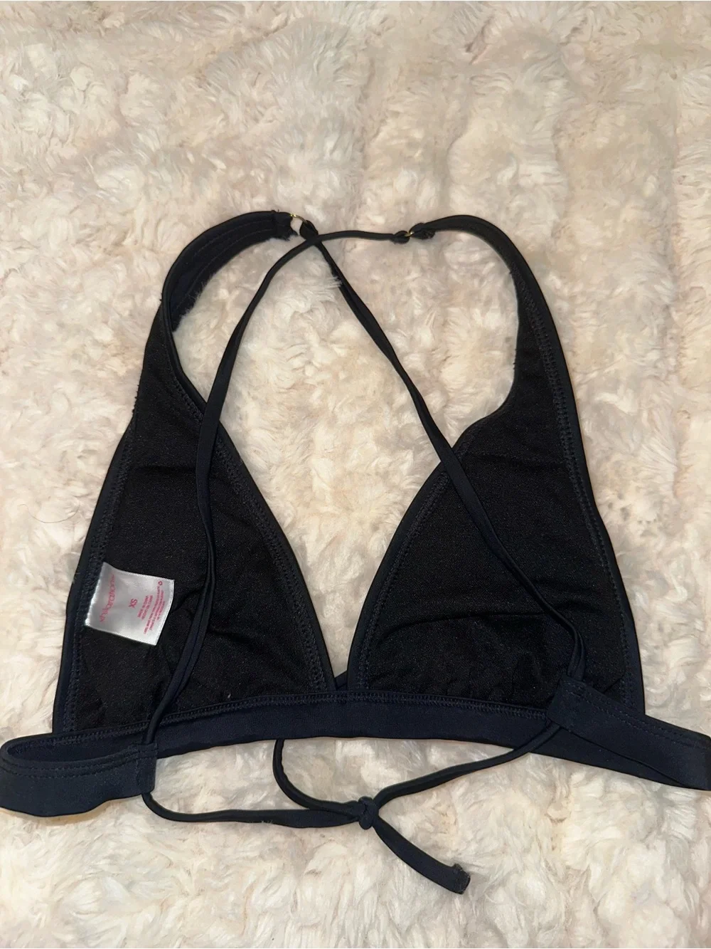 Xhilaration Black Triangle Bikini Top with Gold Stitching